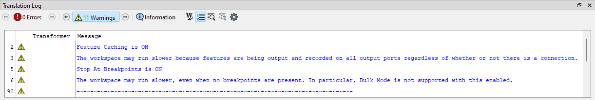 Feature caching warning
